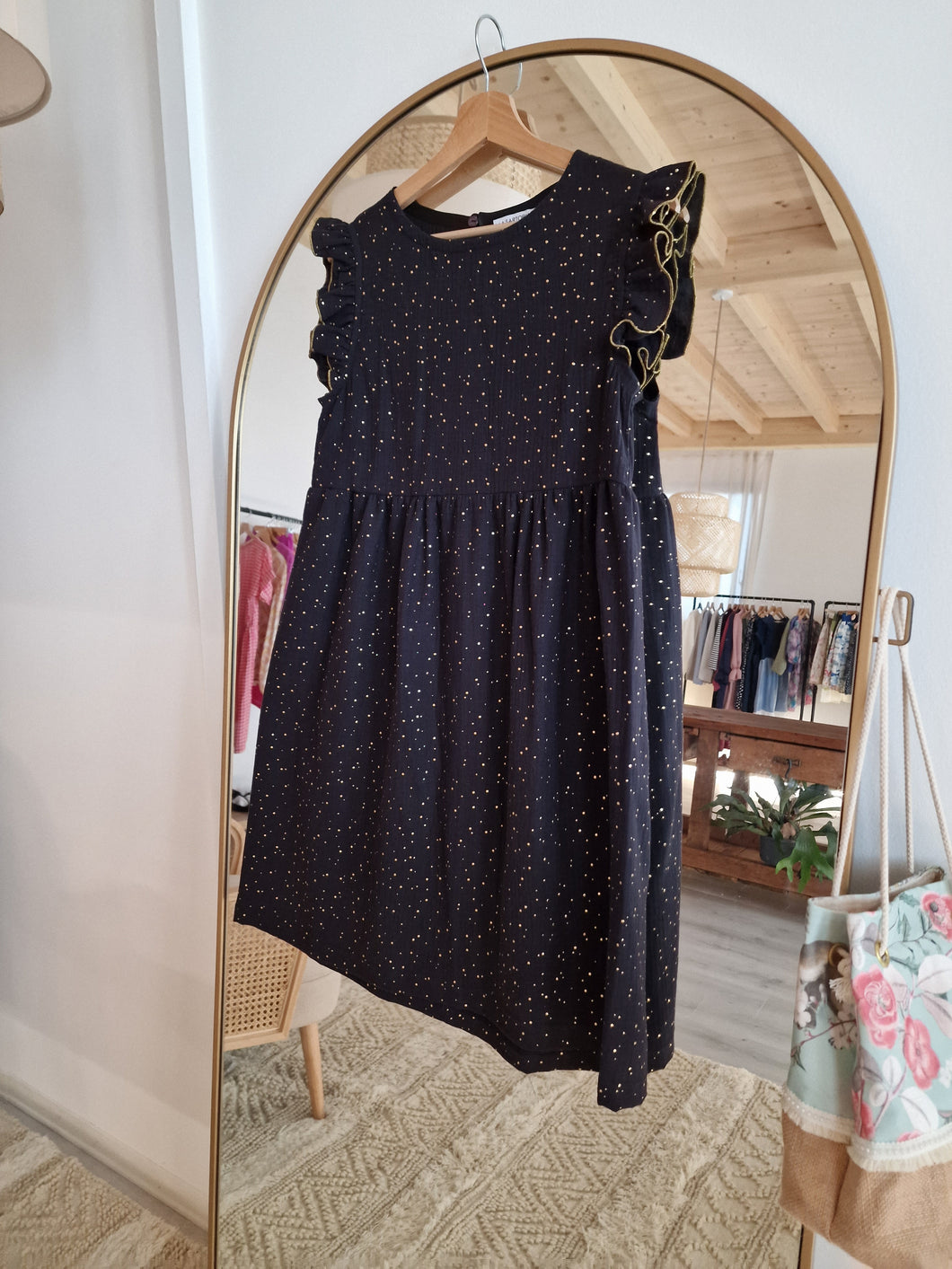 Cielo stellato...Vestito mussola nero pois oro tg s