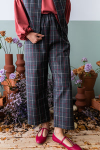 Panta LONDRA grigio quadro rosso bianco