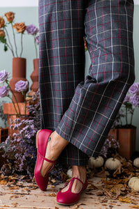 Panta LONDRA grigio quadro rosso bianco