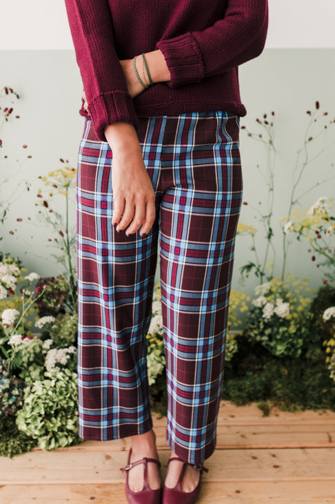 Panta LONDRA tartan bordeaux turchese