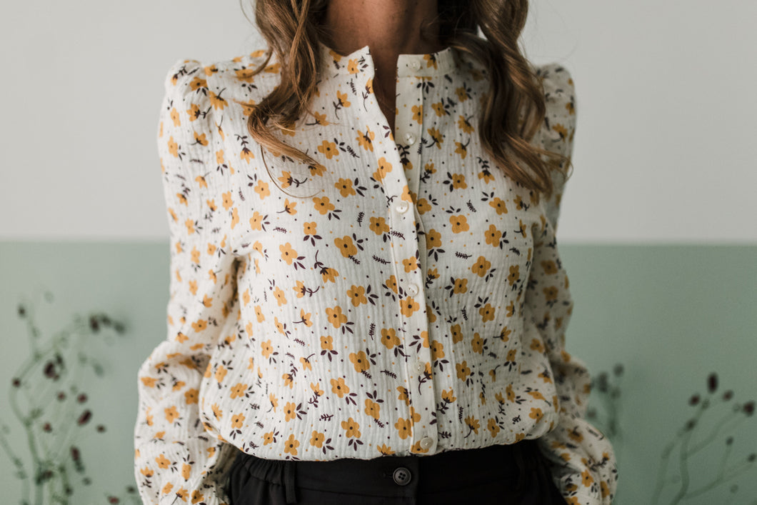 Camicia fiorellini senape