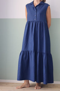 Maxi vestito lino bluette tg M