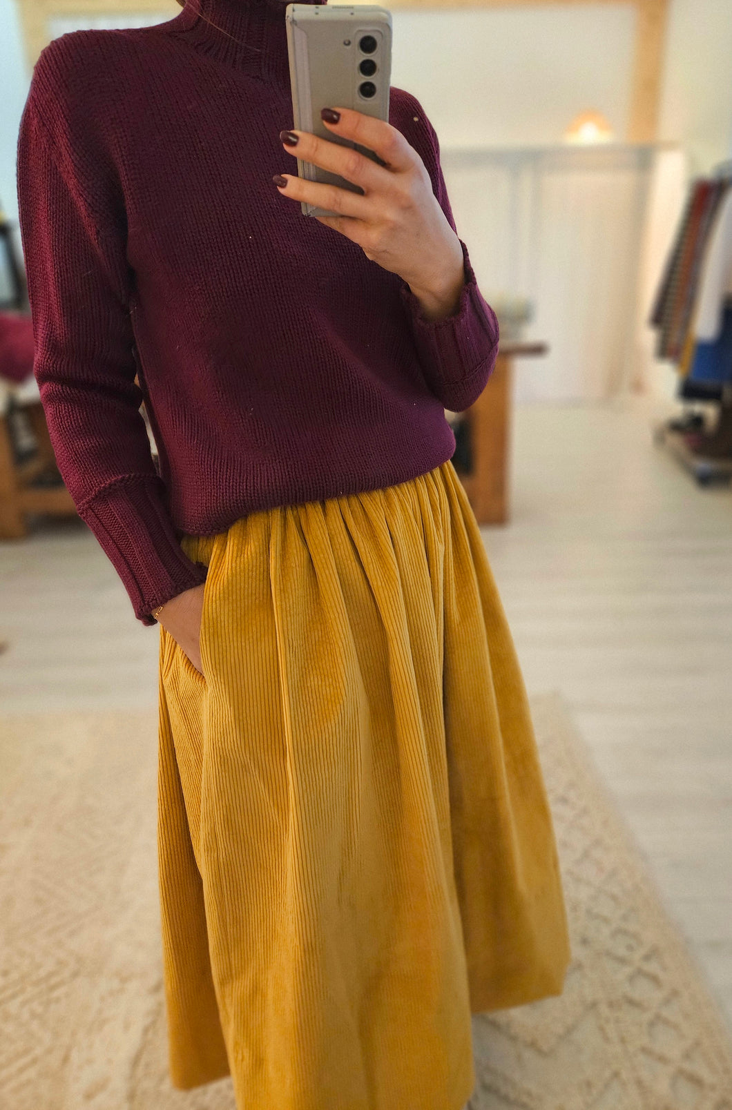 Gonna FEDE midi velluto senape