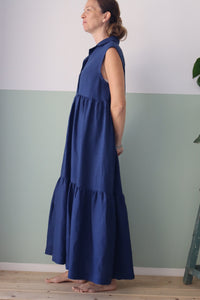 Maxi vestito lino bluette tg M