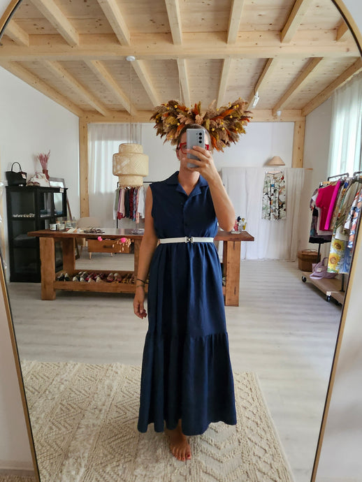 Maxi vestito lino bluette tg M