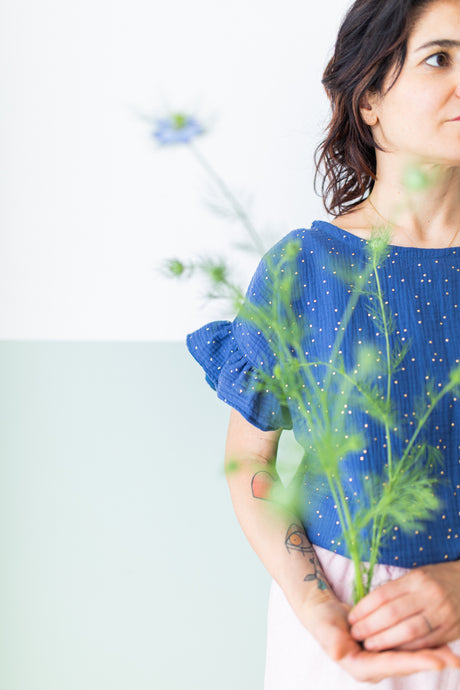 Maglia TREVISO mussola blu pois oro