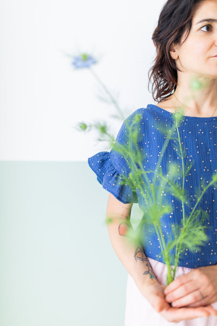 Maglia TREVISO mussola blu pois oro