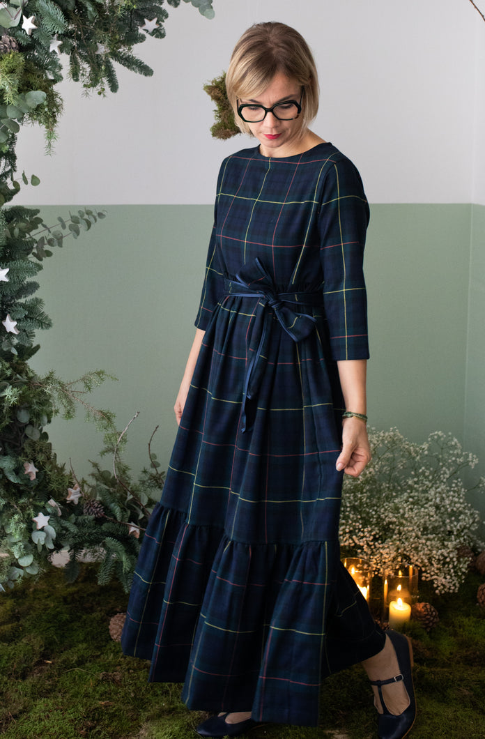 Vestito ATENE Tartan blu/verde righe