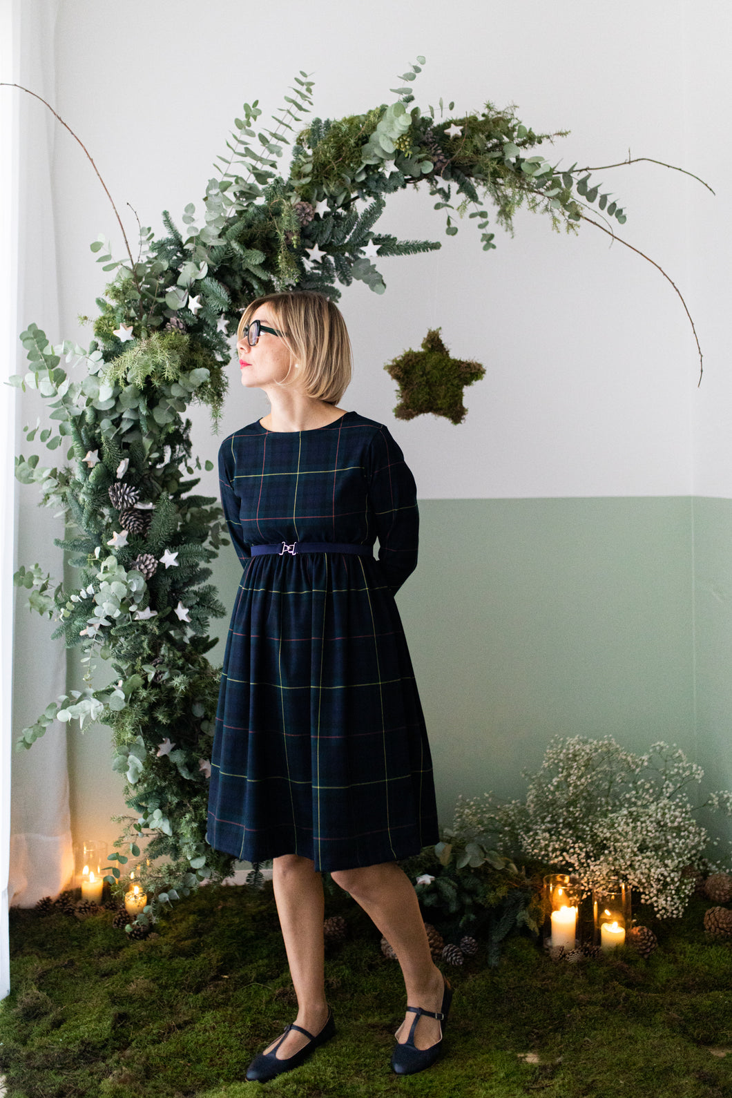 Vestito LUBIANA Tartan blu/verde righe